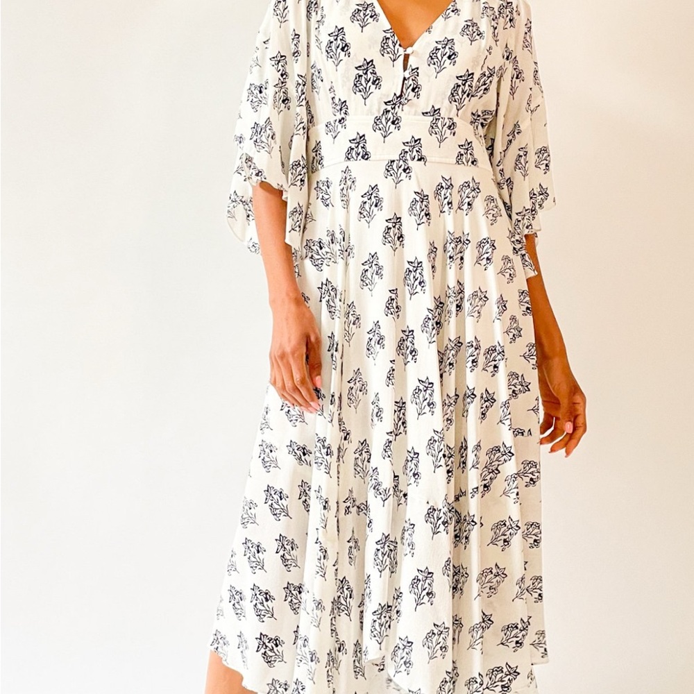 Elegant White and Black Floral Dress